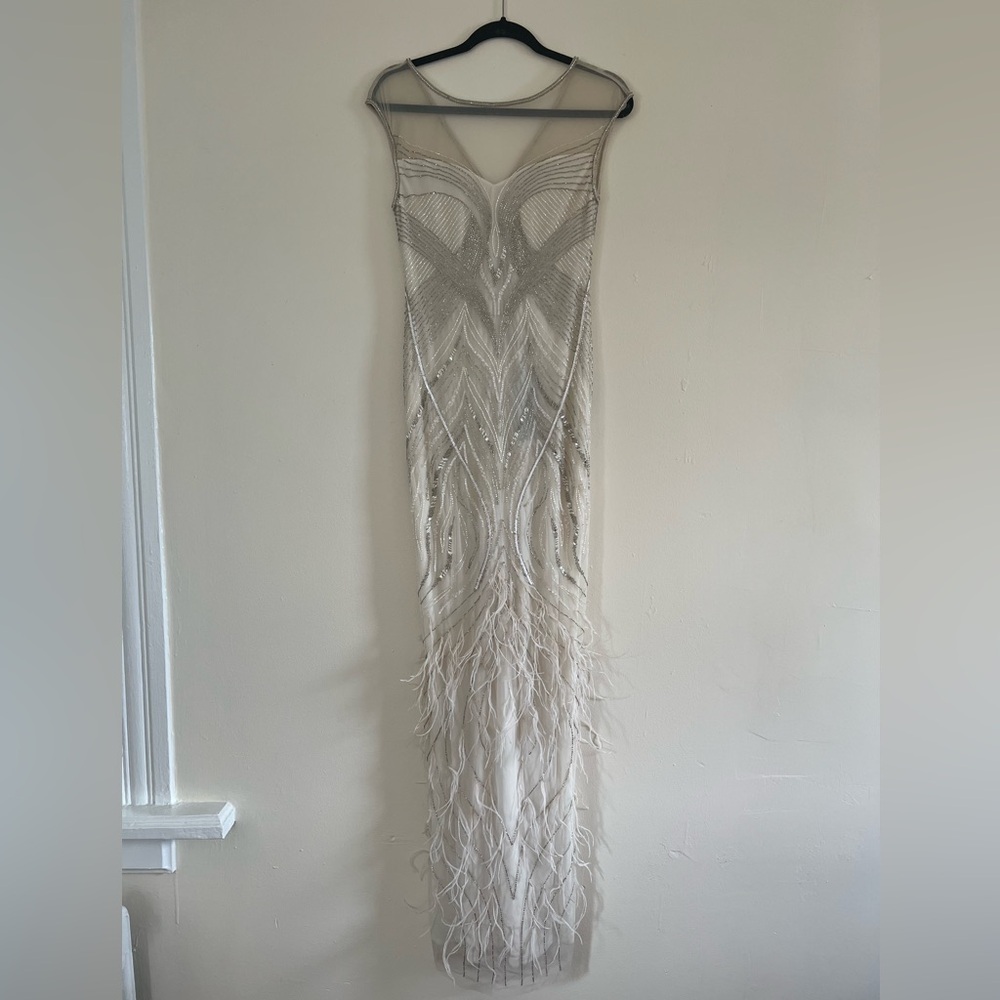 Parker Black Long Sequin feather detail dress